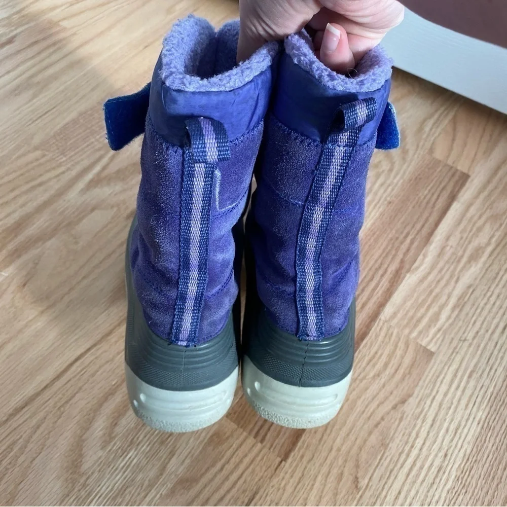 Lands End Purple Leather Snow Boots Sz 6 Girls Youth Winter Rain Faux Fur Lined
